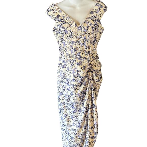 Pretty Little Things Womens Size 6 Ivory & Purple Floral Off Shoulder Dress - Picture 1 of 11